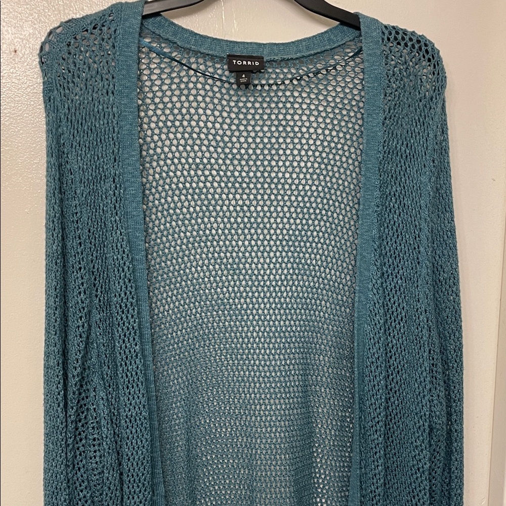 Torrid Blue Open-Knit Duster Cardigan Size 4